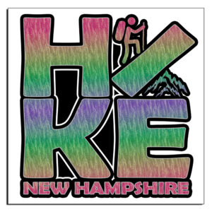 12202 - Hike NH Rainbow Trees Black Border - 4" Vinyl Die-cut Sticker